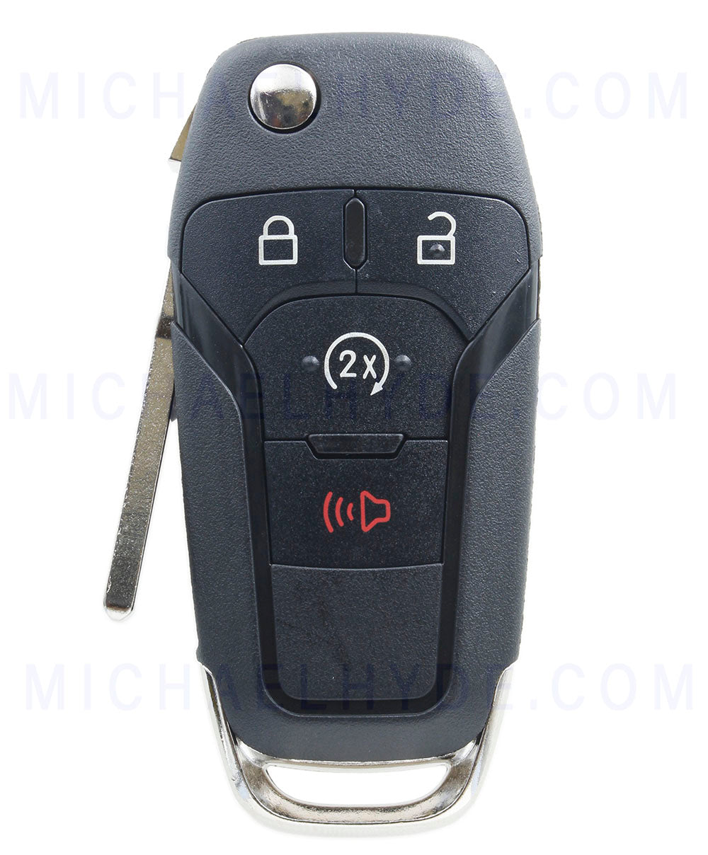 Ford Flip Replacement Shell for Newer Fords - 4 Button with Remote Start button - Aftermarket Generic - Includes Blade - Shell is similar to Strattec 5923694