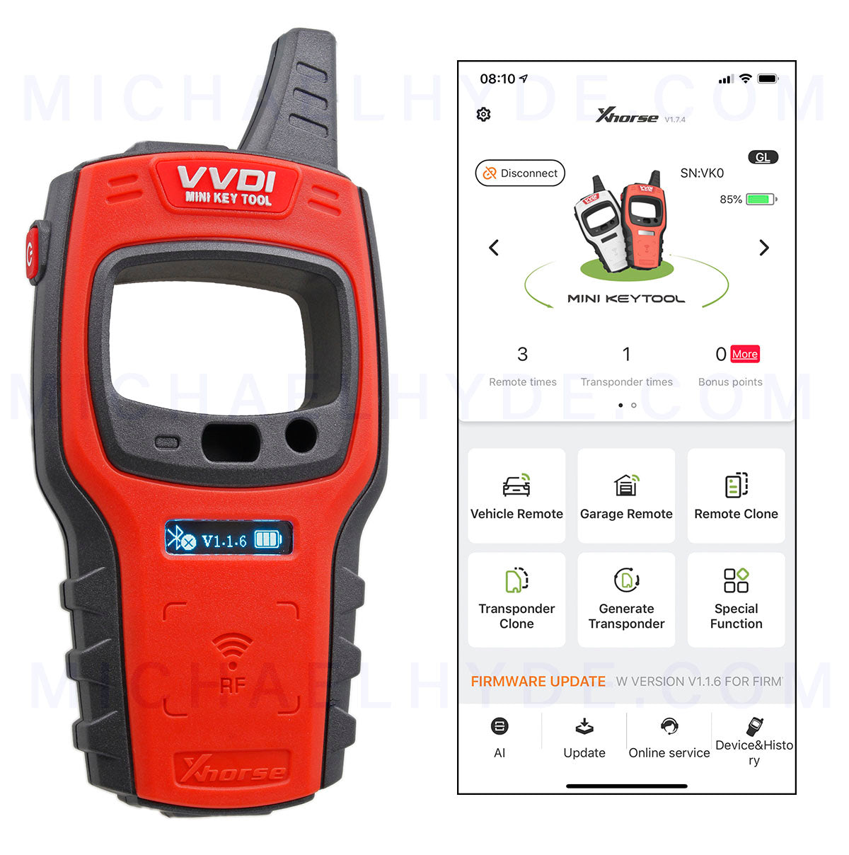 VVDI Mini Key Tool (XHorse) Wireless - Remote Generator, Remote Cloner, Remote Tester - Transponder Generator, Transponder Cloner, Transponder I.D. - Frequency Test and more.