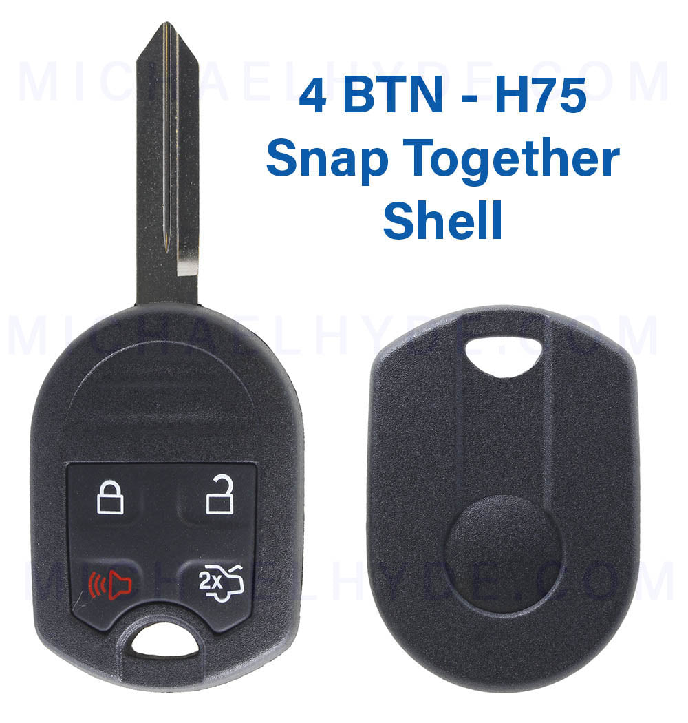 H75 4 Button Newer Style Remote Shell with Trunk Release - Ford & Lincoln - Snap Together Shell - RS-FOR-058 - CLOSEOUTS