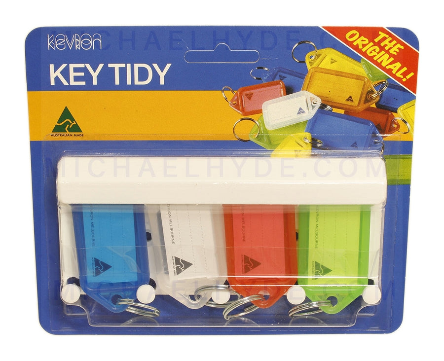 Kevron Key Tidy 4 - ID9 RTL - 4 Key Tags in Key Rack - Random Colored - KeyTag