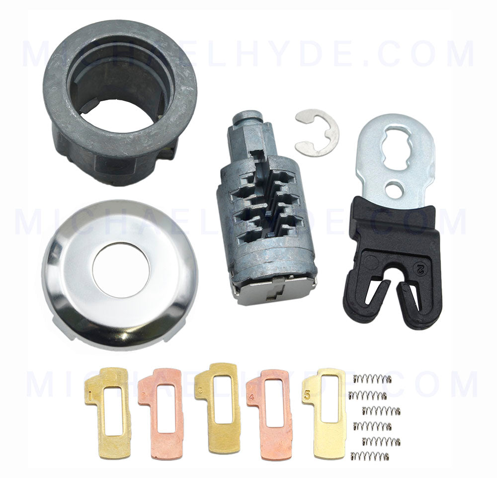 Ford Door Lock Kit ASP D-42-261 Door Lock Cylinder with Tumblers, Springs & Chrome Face Cap - H75 Keyway - similar to previous numbers D-42-251 or DL5886U (D42261)
